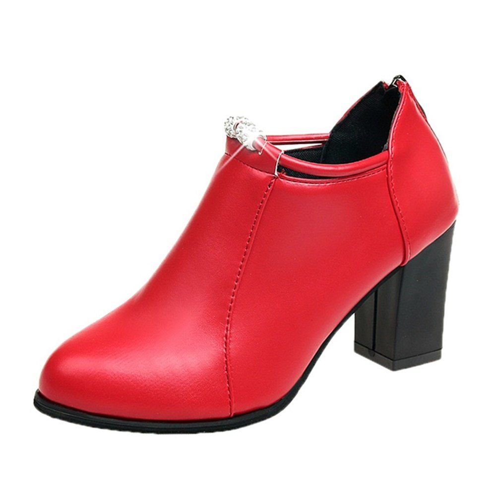 

Low Deep Thick High Heel Comfortable Single Shoes, Red