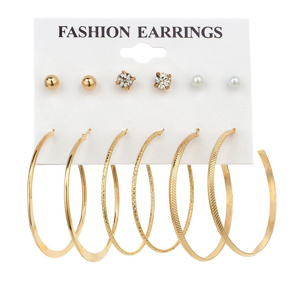 

6 Pair Mini Ear Studs, Gold