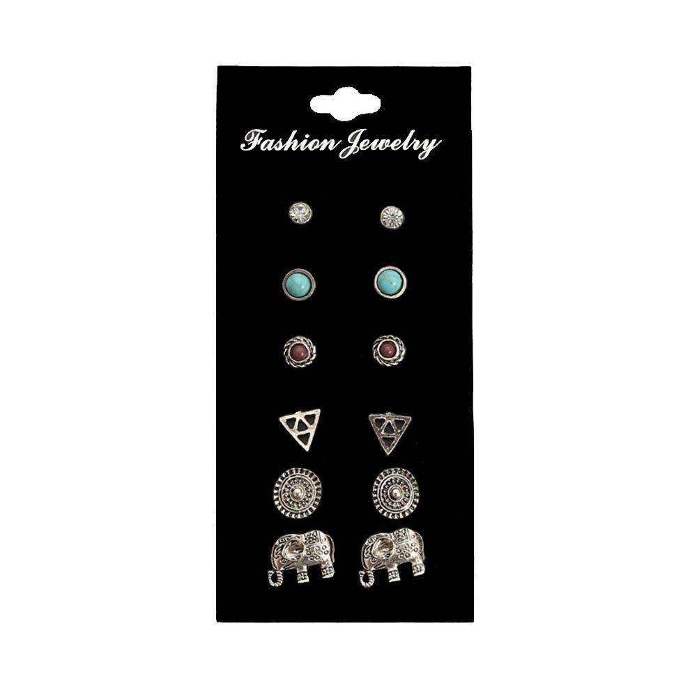 

6PCS Elephant Small Triangle Ear Stud Suit, Silver
