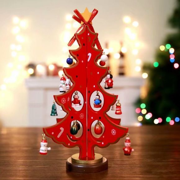 Nouvel arbre de Noël en bois décoratif - Rouge 