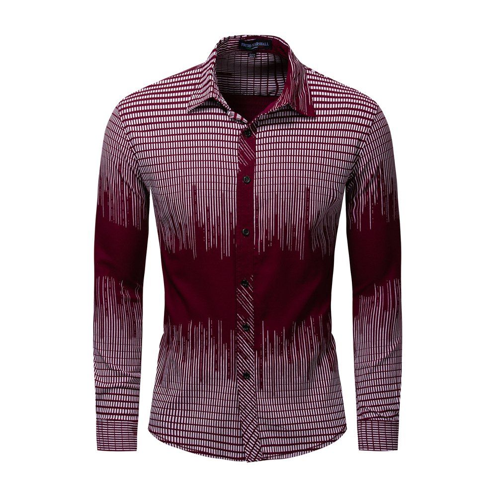 

Men's New Long Sleeve Printed Elastic Slim Shirt, Red wine