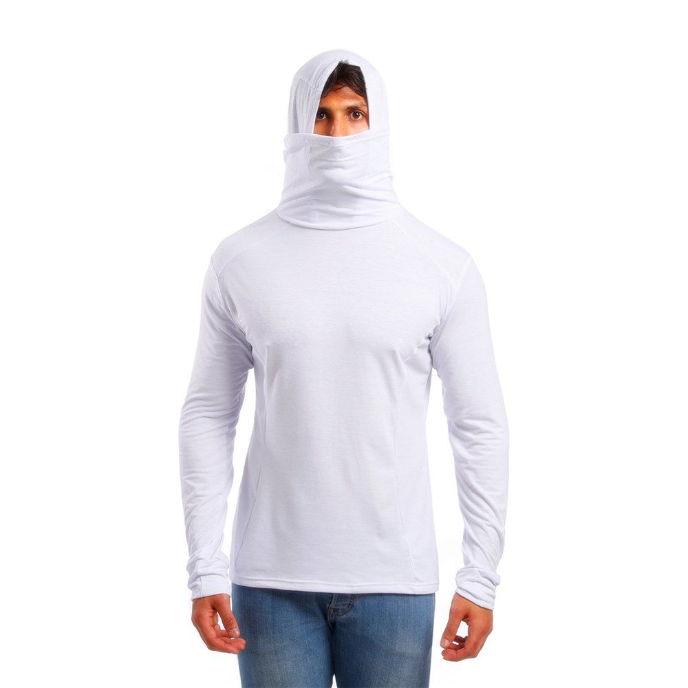 

Men's Hooded Mouth Long Sleeve Sports T-Shirt, White