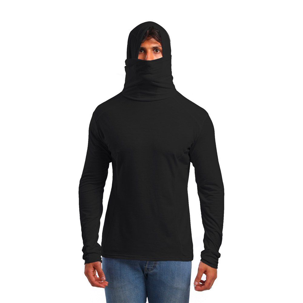 

Men's Hooded Mouth Long Sleeve Sports T-Shirt, Black