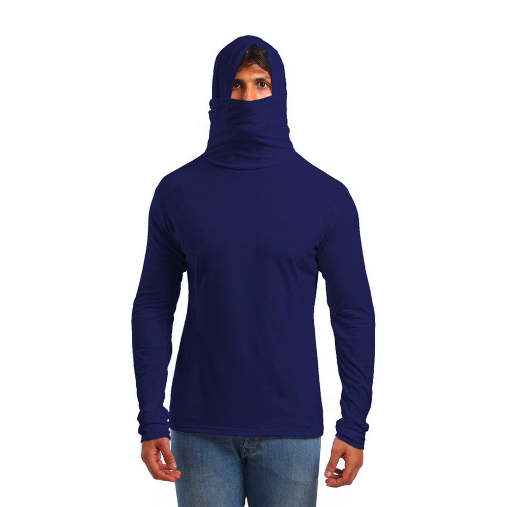 

Men's Hooded Mouth Long Sleeve Sports T-Shirt, Cadetblue