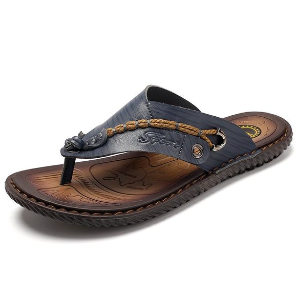 Tongs d'été en cuir pour hommes de Beach Shoes Sandales Tide Pantoufles Homme - Bleu de Minuit EU 40