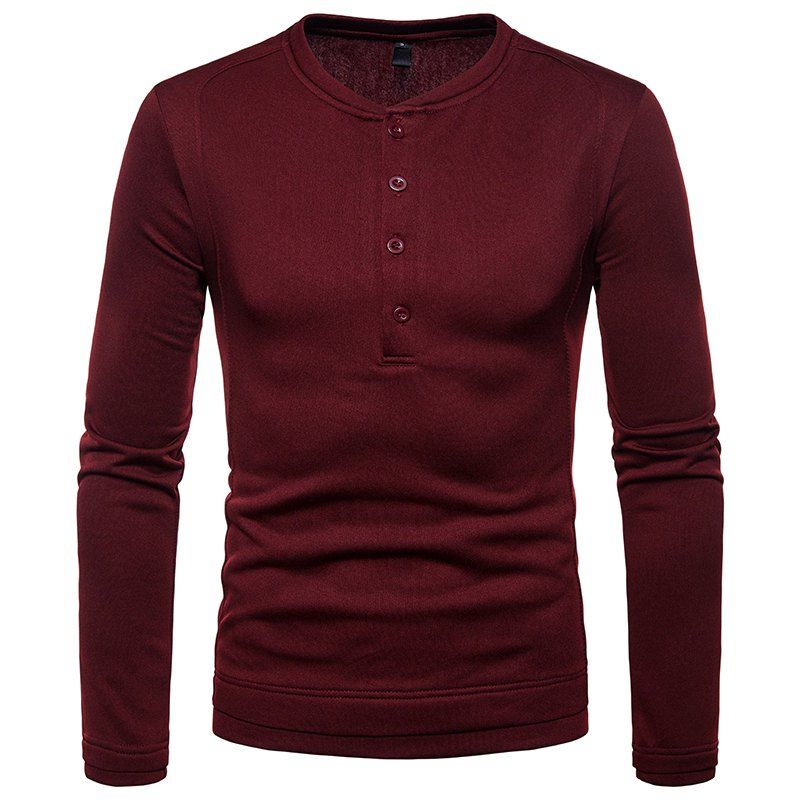 

Men's Plus Warm Fashion Casual Long-Sleeved T-Shirt, Red wine