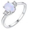 Cadeau d'anniversaire de bague en diamant d'opale de coupe ovale - Blanc US 6