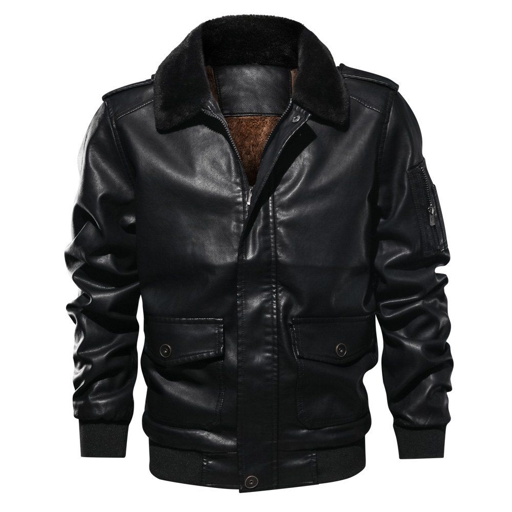

QIQICHEN 77CITY Men' Casual Padded Flight Plus Size Leather Jacket, Jet black