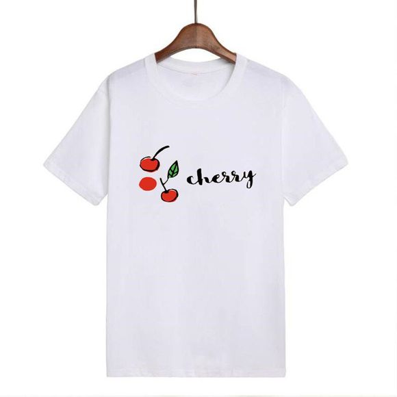 Fashion Women Loose Casual Cherry Letter Print T-shirt - COOL WHITE 2XL