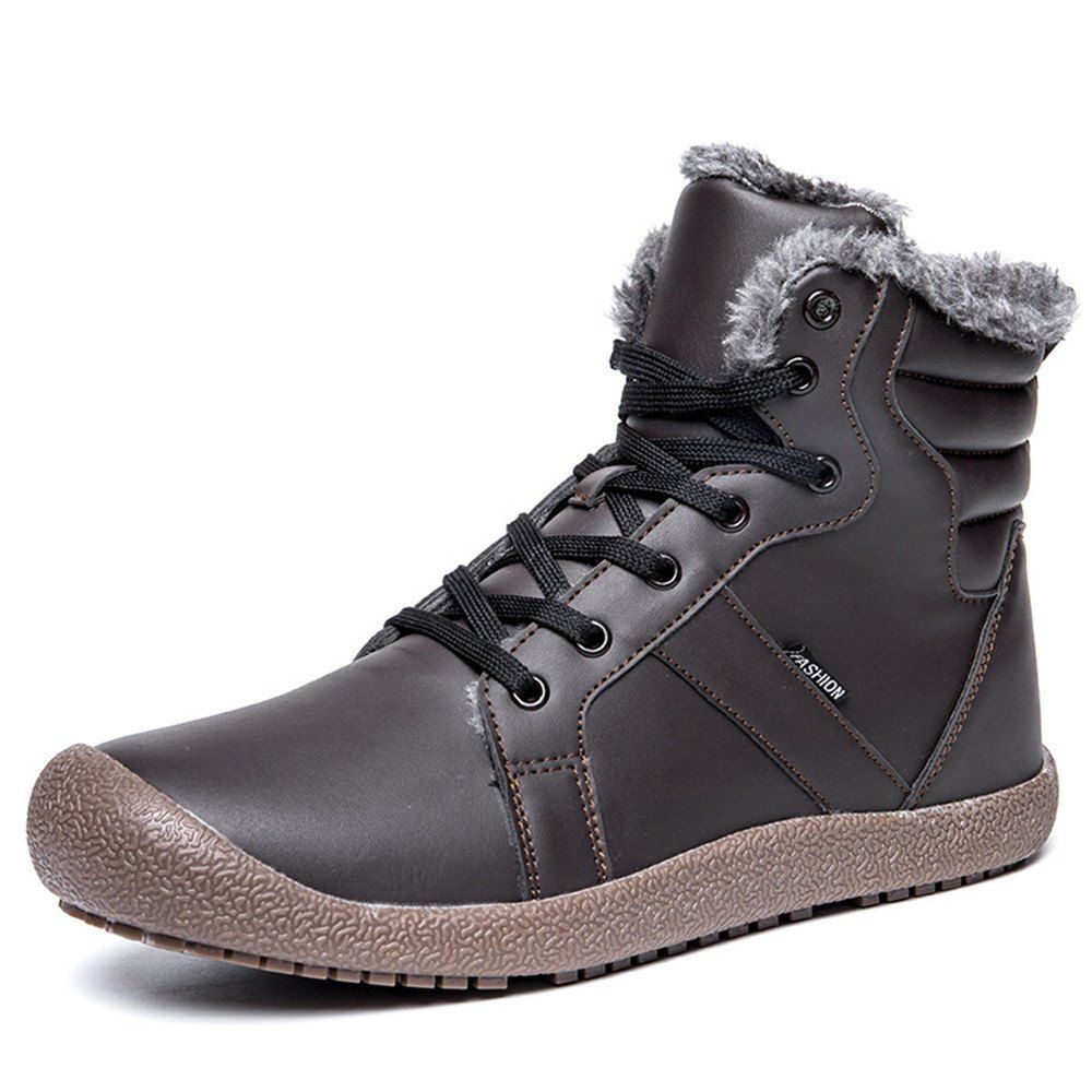 

Winter Casual Warm Leather Snow Boots For Men, Deep coffee