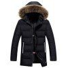 Col de fourrure d'hiver des hommes occasionnels chaud manteau long manteau - Noir 3XL