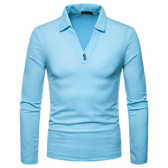 T-shirt à manches longues à grande taille et à manches longues pour hommes - Bleu clair 2XL