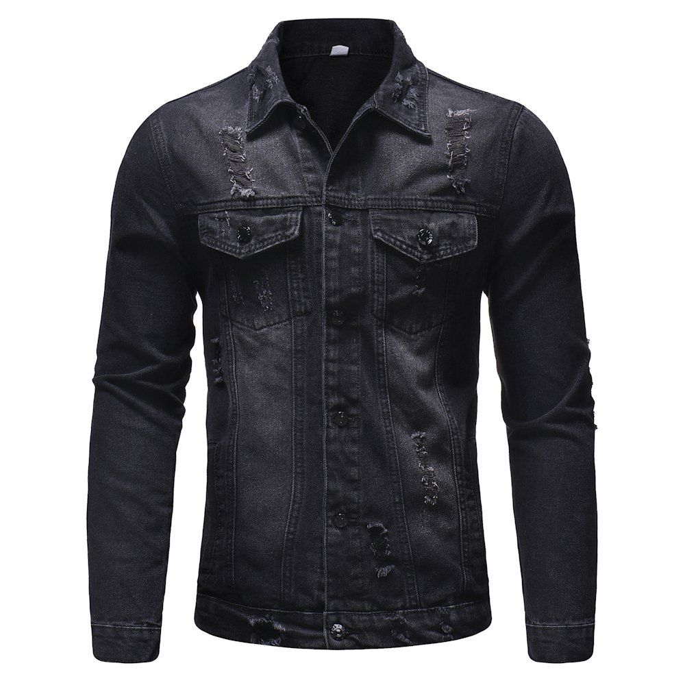 

Men's Jeans Holes Beggars Thick Jackets, Black