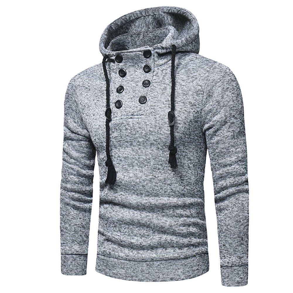 

Men's Fashion Casual Double-Breasted Solid Color Hooded Knit Slim Sweater, Gray