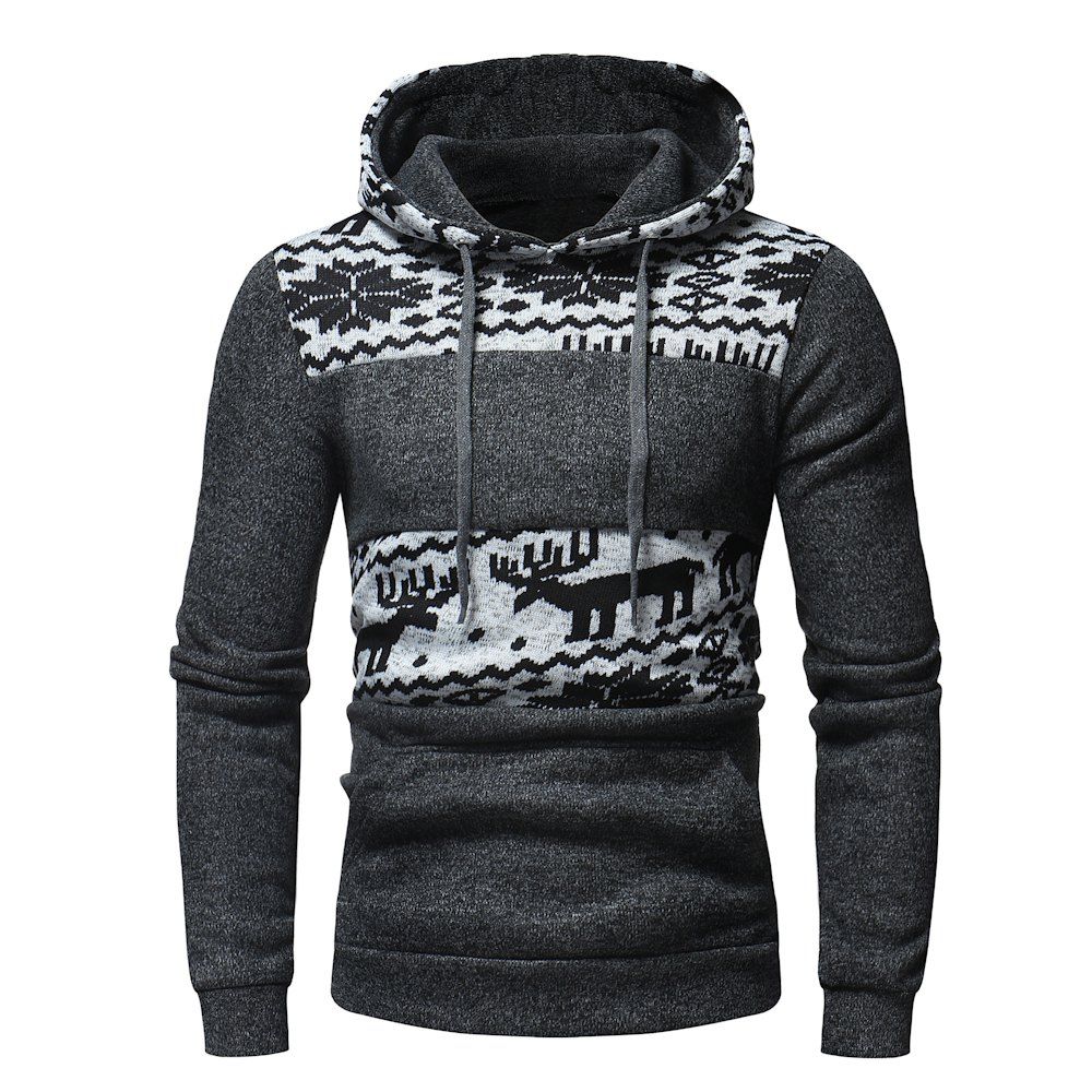 

Men's Fashion Christmas Deer Hooded Long Sleeve Slim Knit Sweatshirt, Gray