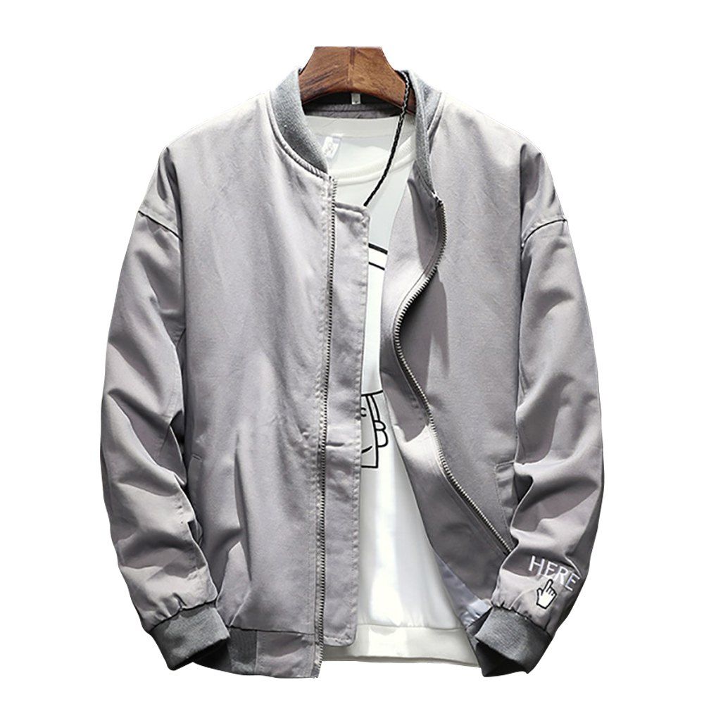 [17 OFF] 2020 Men's Stand Collar Solid Color Printed Jacket In GRAY