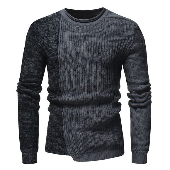 Mode Homme Col Rond Personnalité Couleur Assortie Sauvage Pull Slim Pull - Gris XL