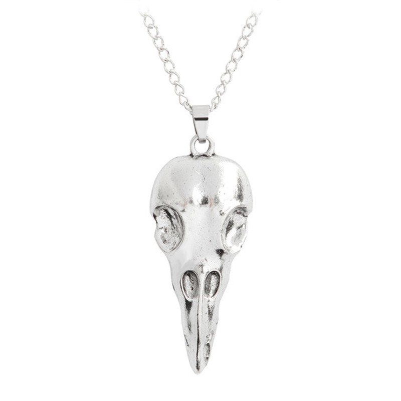 

Crow Skull Pendant Necklace Halloween Ornaments Holiday Gifts, Silver