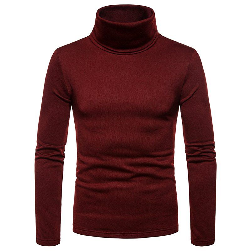 

Men's Plush Warm High-neck Long Sleeve T-Shirt, Red wine