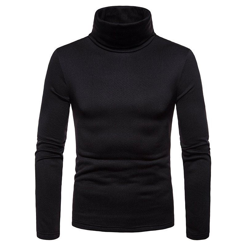 

Men's Plush Warm High-neck Long Sleeve T-Shirt, Black