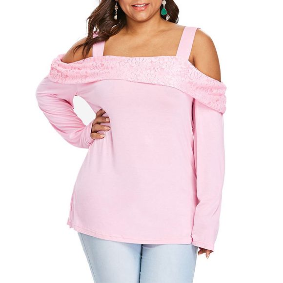 One Word Collar Off Shoulder Long Sleeve Blouse - PIG PINK 4XL
