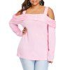 One Word Collar Off Shoulder Long Sleeve Blouse - PIG PINK 4XL