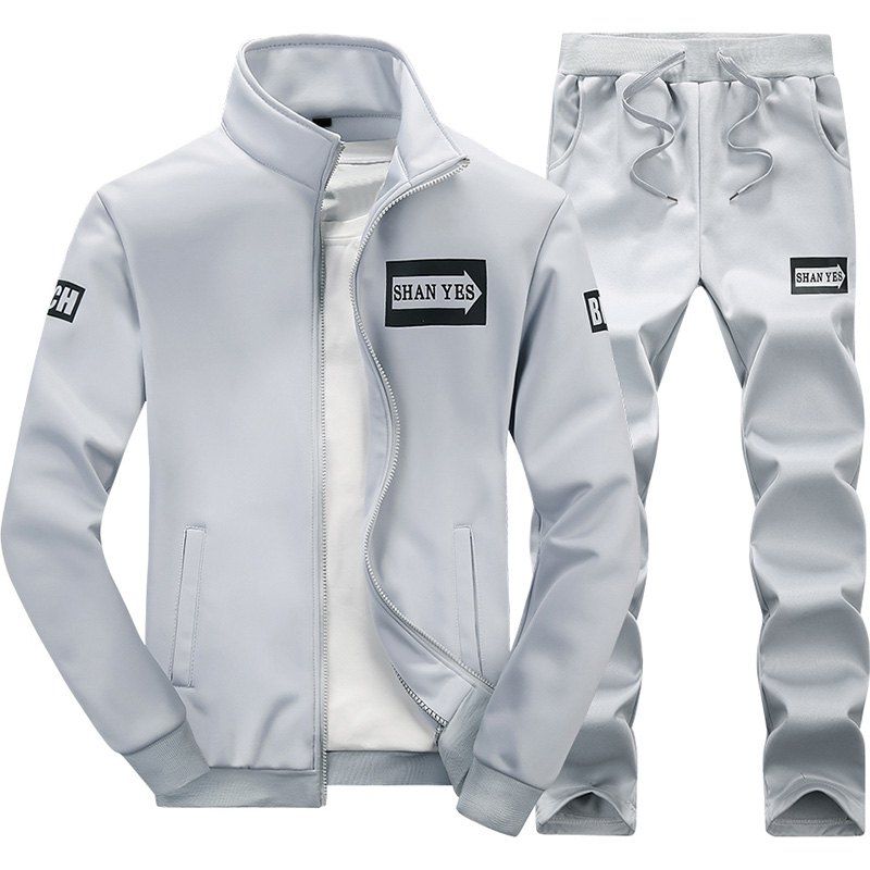 

Men Sweatshirt Sets Print Long Sleeve Warm Fashion Suits, Gray goose