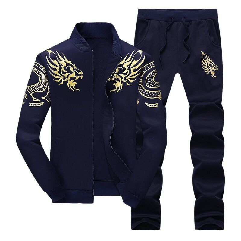 

Men Cozy Hooded Pullover Long Pants Casual Set, Deep blue