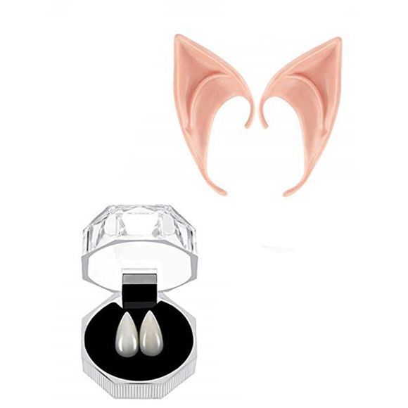 Dents de vampire et oreilles de lutin en latex Fairy Goblin pour accessoire de costume d'Halloween - multicolor 