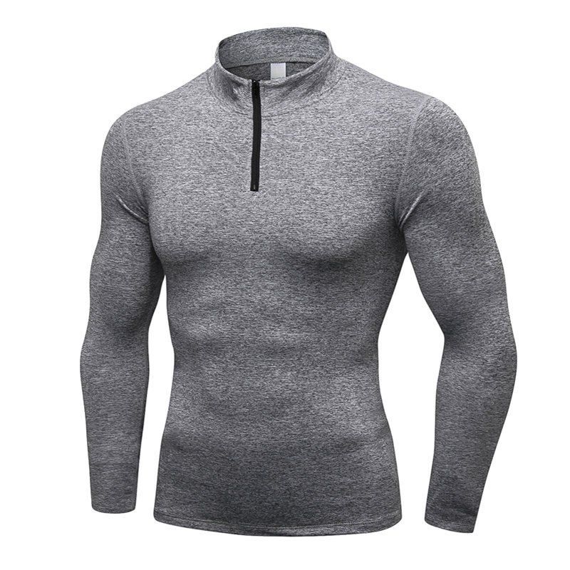

Men' Fitness Running Training Stretch Tight Stand Collar Sweatshirt, Gray