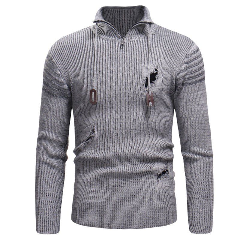 

Men's Zipper Hole Knitted Sweater, Gray