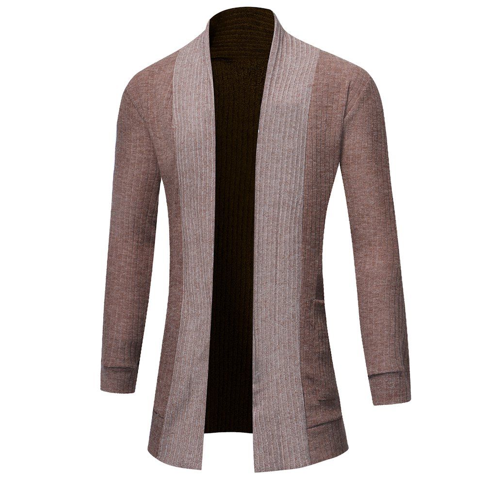 

Men's Fashion Solid Color Cardigan in Long Paragraph Wild Sweater, Dark khaki