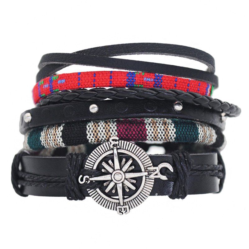 

4 in 1 Set of Leather Chain Bracelet, Black