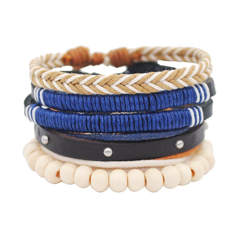 

4 in 1 Set of Leather Chain Bracelet, Blue