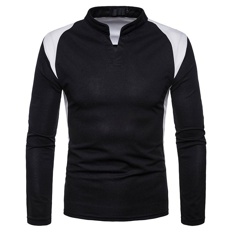 

Men's Irregular Splicing Long Sleeve T-Shirt, Black