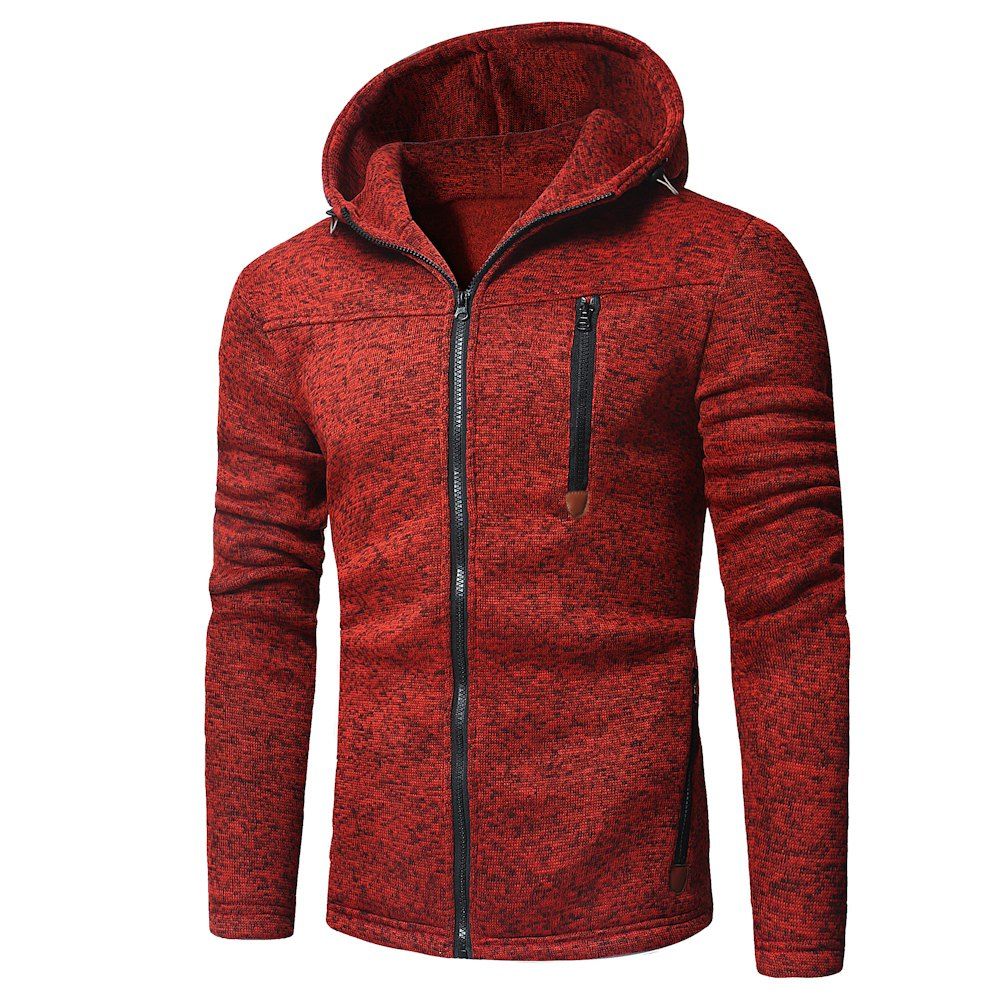 

Men's Fashion Design Multi-Zipper Solid Color Long-Sleeved Hoodie, Red