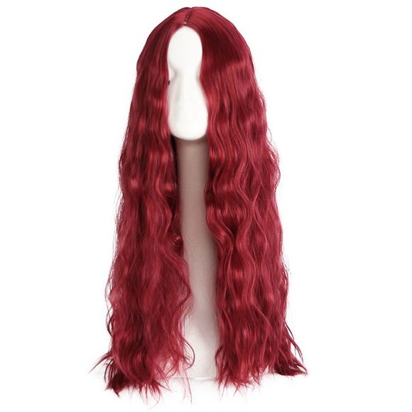 Perruque Longue De Style De Séparation De Cheveux - Rouge Vineux 