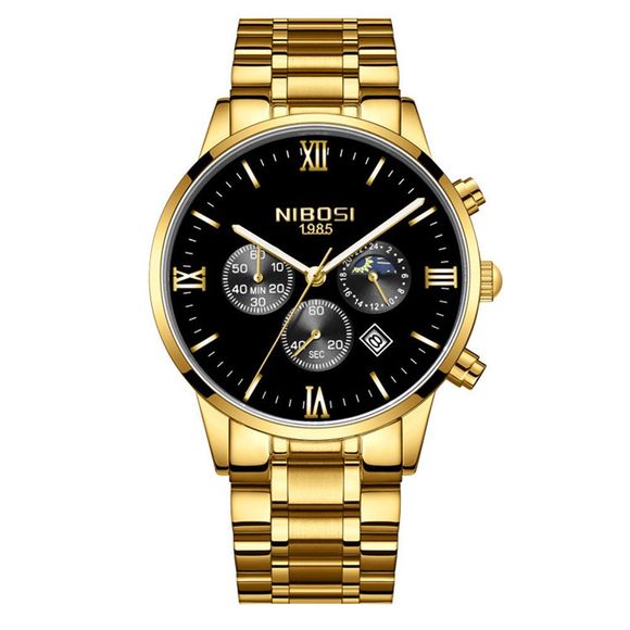 Montres décontractées à chronographes de luxe pour hommes de marque célèbre de luxe de marque NIBOSI - Or 