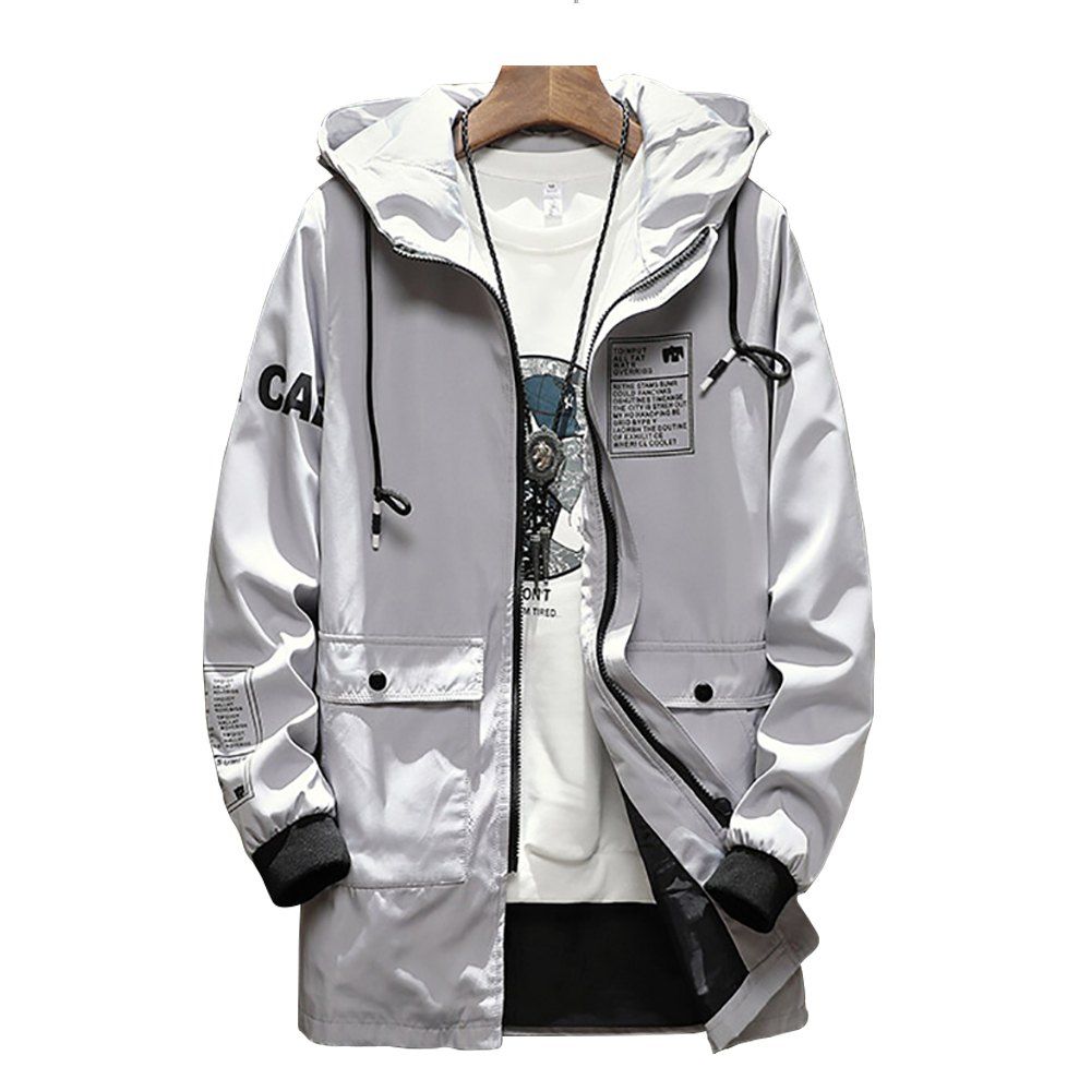 

Men's Hooded Solid Color Printed Jacket, Light gray