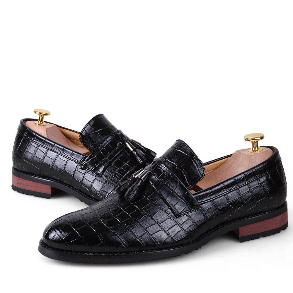 

Men Fashion Plus Size Fringe Decoration Slip-On Leather Shoes, Black