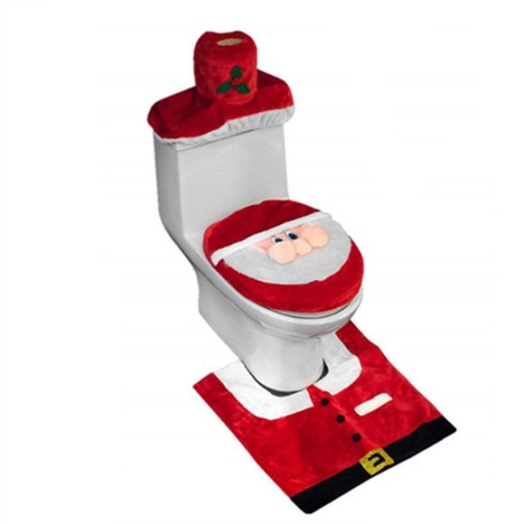 Set de couvre-siège de toilette 3D Nez Santa Décorations de Noël Salle de bain 3PCS - Rouge 