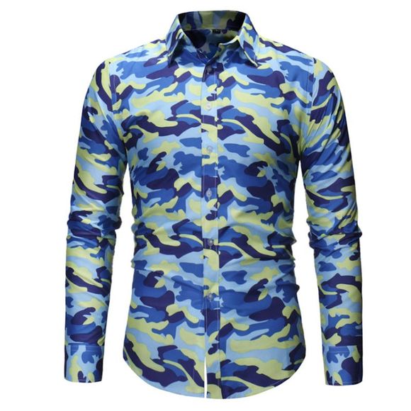 Chemise à manches longues en camouflage pour hommes - Bleu Ciel 2XL
