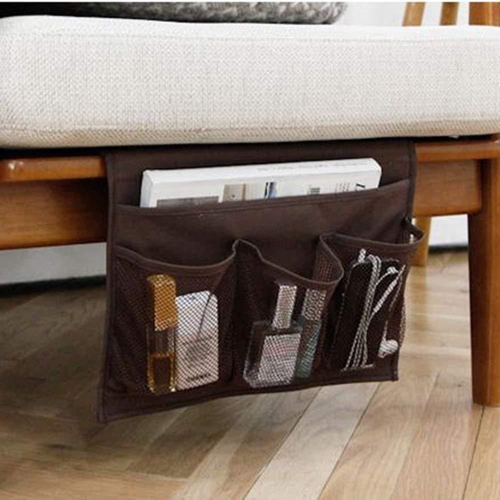 

Sofa Couch Bedside Pocket Organizer Storage Remote Control Holder Table Bag, Brown