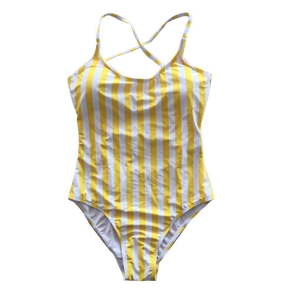 

SleeWlM Printing Parent-Child Outfit Mom One-Piece Digital Printing Stripe, Yellow