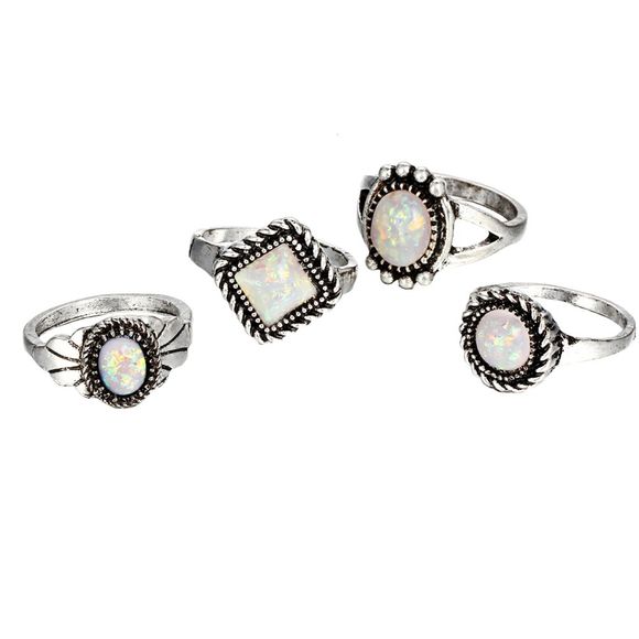 4pcs anneaux articulaires mode opale - Argent RING SET