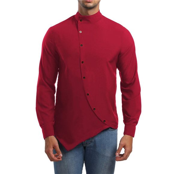 Chemise à manches courtes Casual Slim pour hommes, couleur unie, Sergé irrégulier - Rouge 2XL