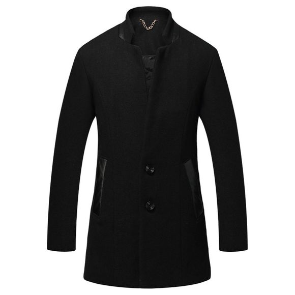 Manteau en mélange de laine à boutonnage simple et à manches longues pour hommes - Noir XL