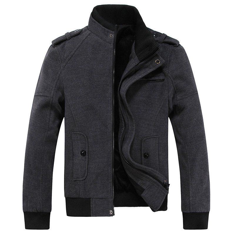 

Men Casual Jacket Pockets Stand Collar Fashion Clothing, Gray