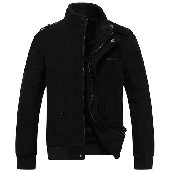 Hommes Casual Jacket Pockets Stand Collar Vêtements de mode - Noir 2XL