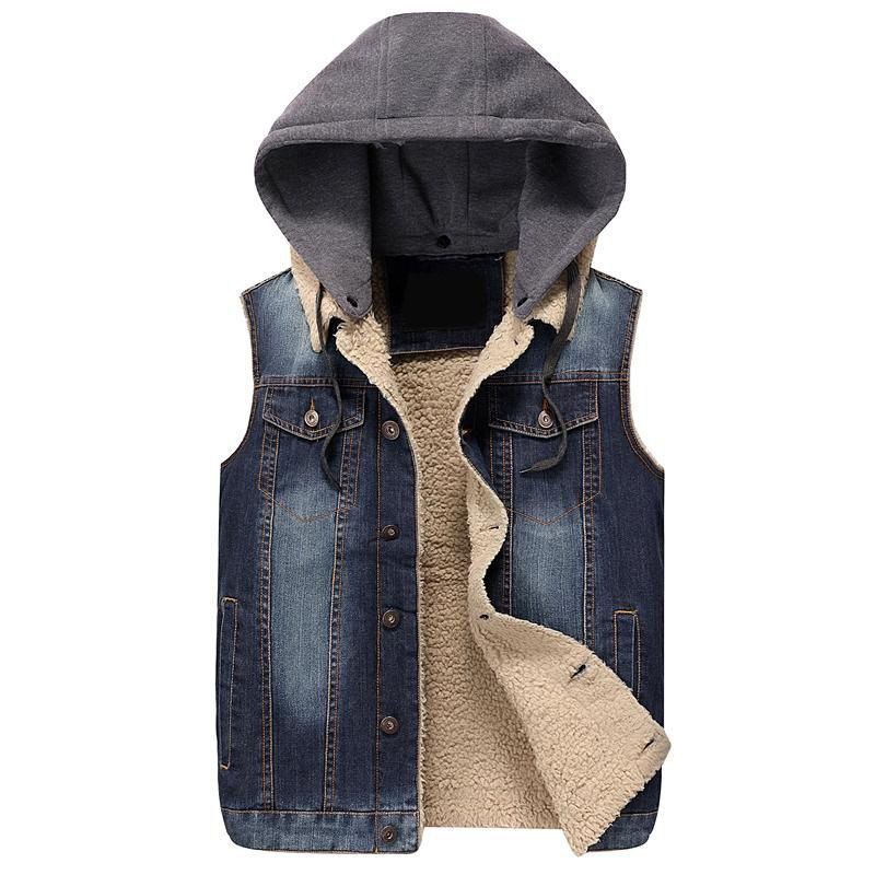 

Men Waist Denim Sleeveless Fashion Denim Coat, Deep blue
